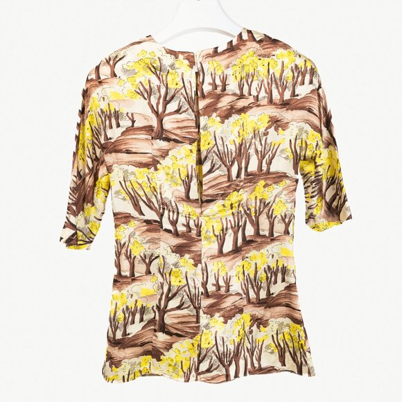 Marni AW/13 Brown & Yellow Forest-Print Viscose 3/4-Sleeve Blouse - Picture 2 of 10